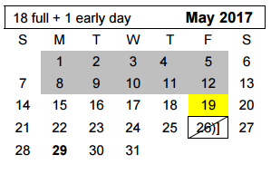 District School Academic Calendar for Youth Ctr Of High Plains for May 2017