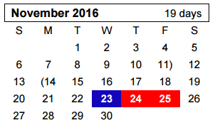 District School Academic Calendar for Canyon H S for November 2016