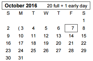 District School Academic Calendar for Youth Ctr Of High Plains for October 2016