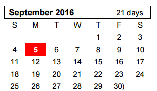 District School Academic Calendar for Greenways Intermediate School for September 2016