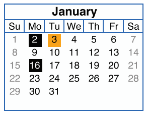 District School Academic Calendar for Sheffield Intermediate for January 2017