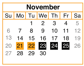 District School Academic Calendar for Dallas County Jjaep for November 2016