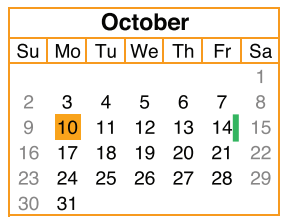 District School Academic Calendar for Dallas County Jjaep for October 2016