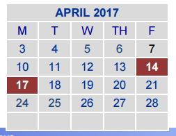 District School Academic Calendar for Apollo for April 2017