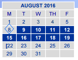 District School Academic Calendar for Mcmullan Primary for August 2016
