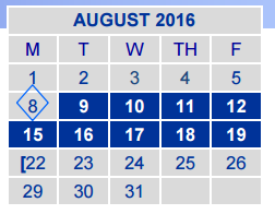 District School Academic Calendar for B H Hamblen Elementary for August 2016