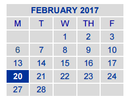District School Academic Calendar for B H Hamblen Elementary for February 2017