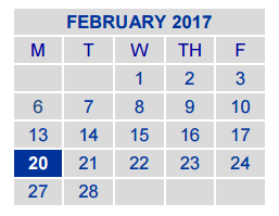 District School Academic Calendar for Jjaep Disciplinary School for February 2017