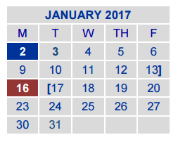 District School Academic Calendar for L W Kolarik Education Ctr for January 2017