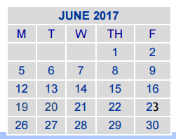 District School Academic Calendar for Channelview High School for June 2017