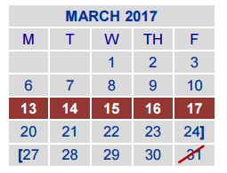 District School Academic Calendar for Jjaep Disciplinary School for March 2017