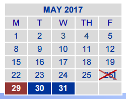 District School Academic Calendar for Endeavor School for May 2017