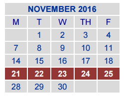 District School Academic Calendar for De Zavala Elementary for November 2016