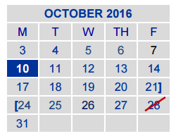 District School Academic Calendar for Alice Johnson Junior High for October 2016