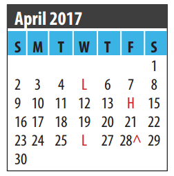 District School Academic Calendar for Galveston Co Jjaep for April 2017