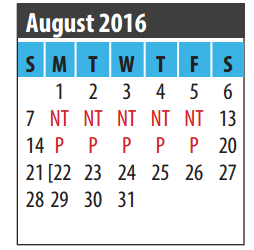 District School Academic Calendar for Brookside Intermediate for August 2016