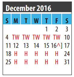 District School Academic Calendar for P H Greene Elementary for December 2016