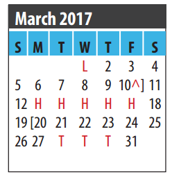 District School Academic Calendar for G H Whitcomb Elementary for March 2017