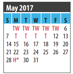 District School Academic Calendar for Galveston Co Jjaep for May 2017