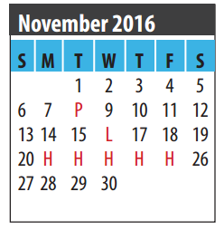 District School Academic Calendar for Galveston Co Jjaep for November 2016