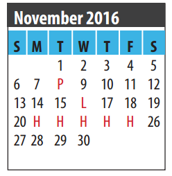 District School Academic Calendar for Clear Brook High School for November 2016