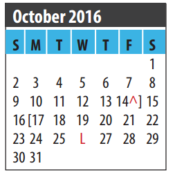 District School Academic Calendar for Clear Lake H S for October 2016