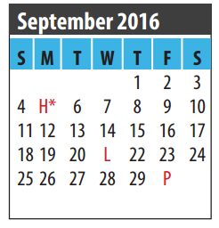 District School Academic Calendar for Galveston Co Jjaep for September 2016