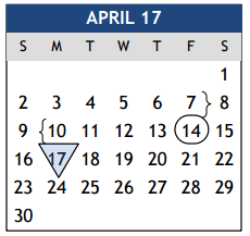 District School Academic Calendar for Pebble Creek Elementary for April 2017