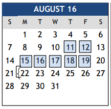 District School Academic Calendar for Southwood Valley Elementary for August 2016