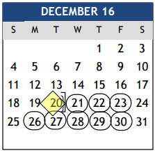 District School Academic Calendar for Pebble Creek Elementary for December 2016