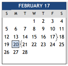 District School Academic Calendar for Center For Alternative Learning for February 2017