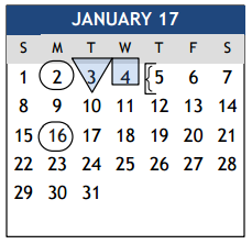 District School Academic Calendar for Oakwood Intermediate School for January 2017