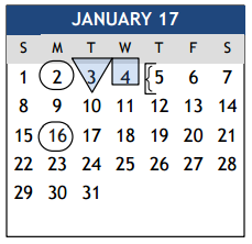 District School Academic Calendar for Center For Alternative Learning for January 2017
