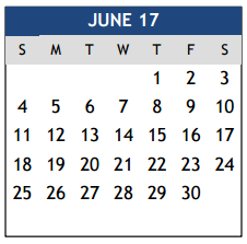 District School Academic Calendar for Southwood Valley Elementary for June 2017