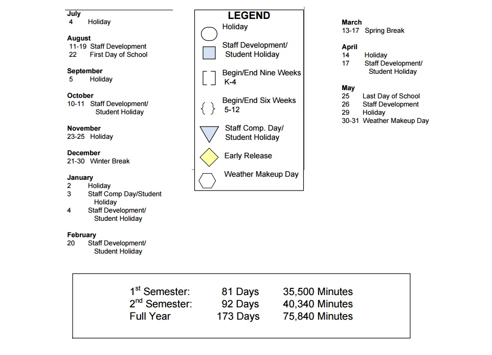 District School Academic Calendar Key for Forest Ridge