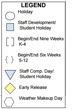 District School Academic Calendar Legend for A & M Consolidated Middle School