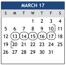 District School Academic Calendar for Oakwood Intermediate School for March 2017