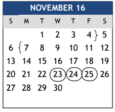 District School Academic Calendar for Center For Alternative Learning for November 2016