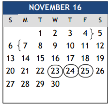 District School Academic Calendar for College Station Jjaep for November 2016