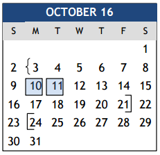 District School Academic Calendar for Southwood Valley Elementary for October 2016