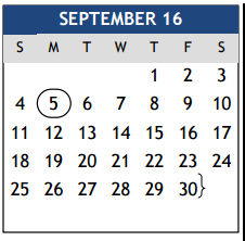District School Academic Calendar for Center For Alternative Learning for September 2016