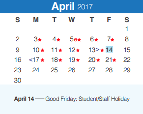 District School Academic Calendar for Comal Elementary School for April 2017