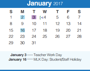 District School Academic Calendar for Memorial High School for January 2017