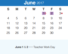 District School Academic Calendar for Smithson Valley Middle for June 2017