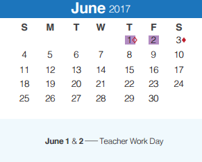 District School Academic Calendar for Spring Branch Middle for June 2017