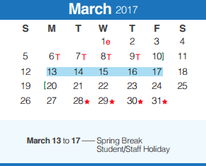 District School Academic Calendar for Arlon R Seay Intermediate for March 2017