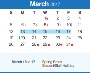 District School Academic Calendar for Mountain Valley Middle School for March 2017