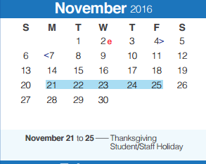 District School Academic Calendar for Rebecca Creek Elementary School for November 2016