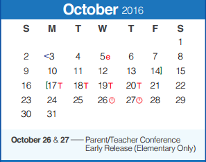 District School Academic Calendar for Bill Brown Elementary School for October 2016
