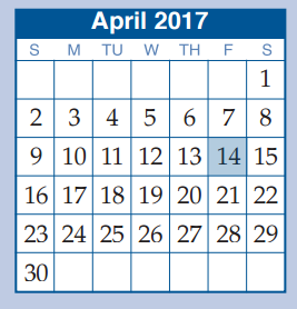 District School Academic Calendar for D A E P for April 2017